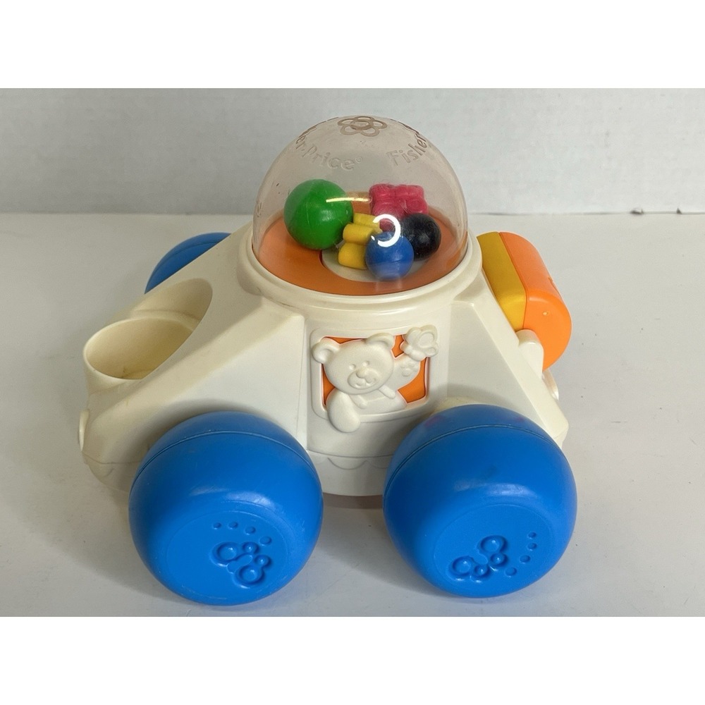 Fisher-Price #1011 Preschool Push Toy Vehicle‎ Dome Rattle Top Blue Wheels 1987